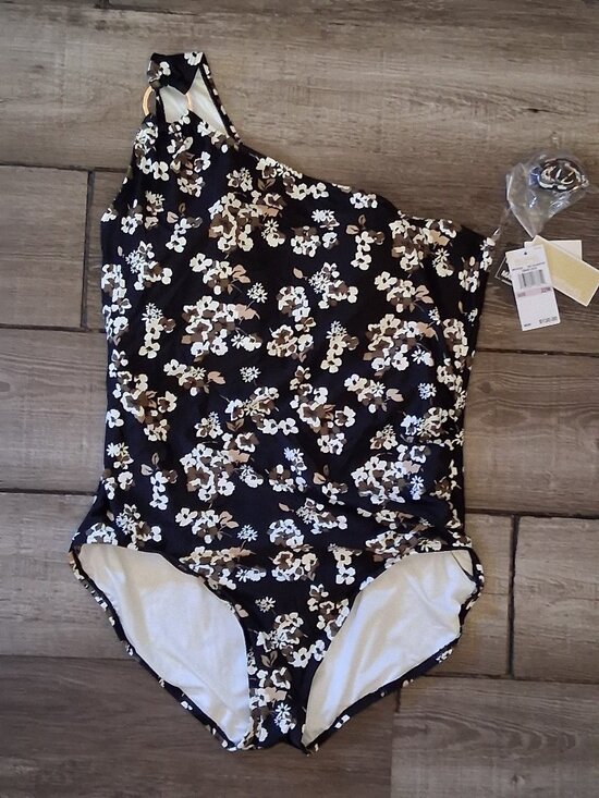 Michael Kors Other - new $130 Michael Kors 22 Black Ivy Floral One Shoulder Swimsuit 22W Plus size
